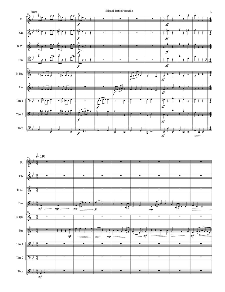 Salga el torillo hosquillo (Let the little wild bull out) arranged for wind and brass ensemble Woodwind Ensemble scores gallery preview page 5