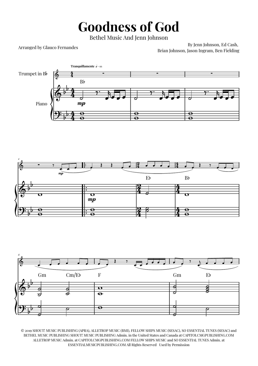 Goodness Of God B-Flat Trumpet scores gallery preview page 1