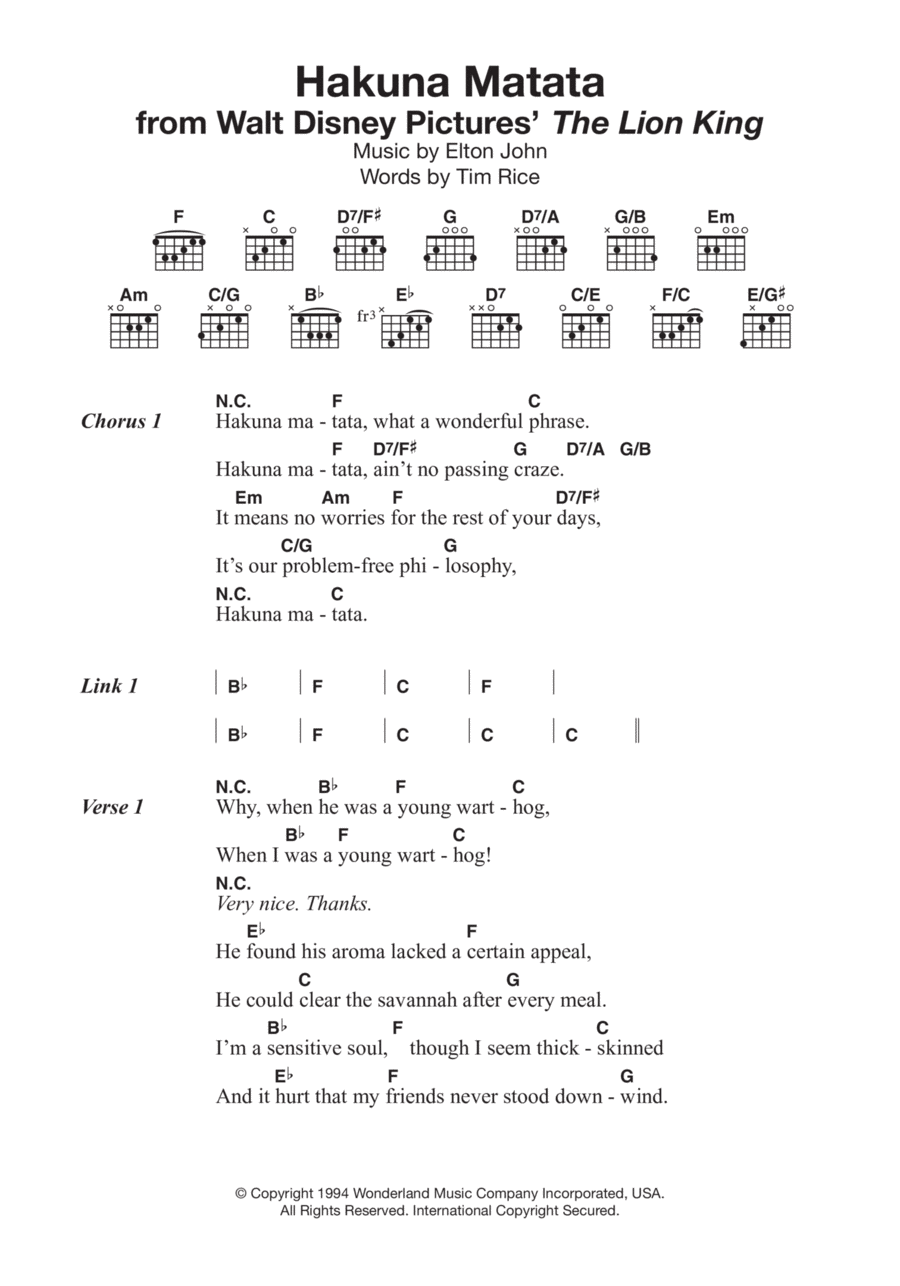 Hakuna Matata (from The Lion King) Guitar scores gallery preview page 1