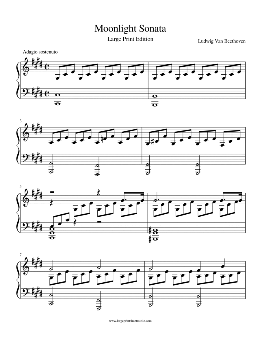 Moonlight Sonata LARGE PRINT EDITION Piano Solo scores gallery preview page 1