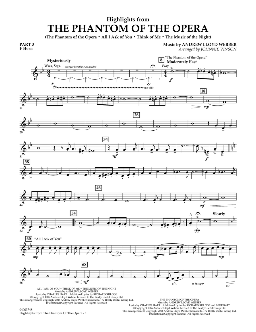 Highlights from The Phantom of the Opera - Pt.3 - F Horn