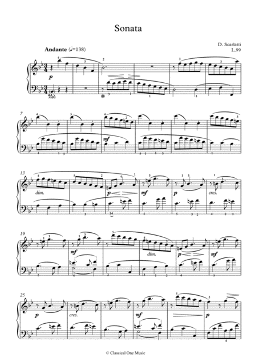 Scarlatti-Sonata in B-Major L.99 K.472(piano) Piano Solo scores gallery preview page 2