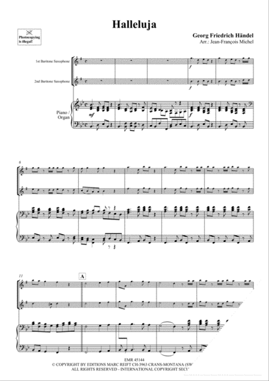 Halleluja (Handel) / Ave Maria (Bach-Gounod) / Trumpet Voluntary (Clarke) Baritone Saxophone scores gallery preview page 3
