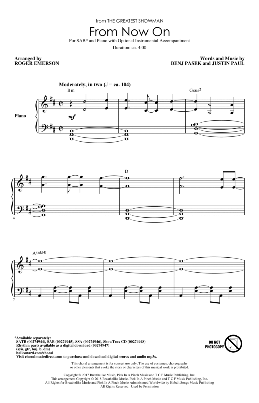 From Now On (from The Greatest Showman) (arr. Roger Emerson) 3-Part scores gallery preview page 1