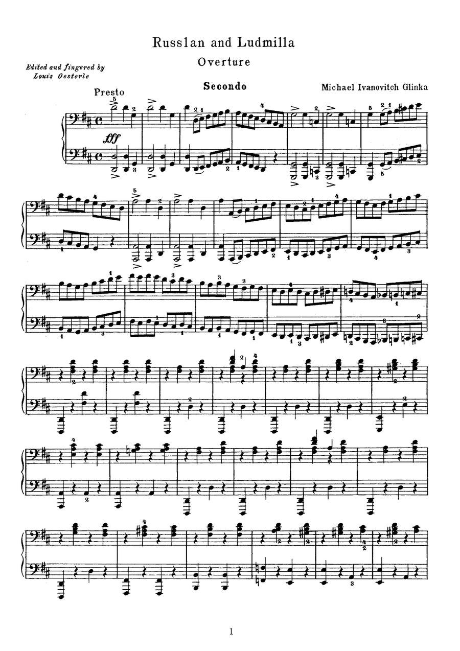 Glinka Russlan and Ludmilla Overture, for piano duet(1 piano, 4 hands), PG811 by Mikhail Glinka 1 Piano, 4-Hands - Digital Sheet Music