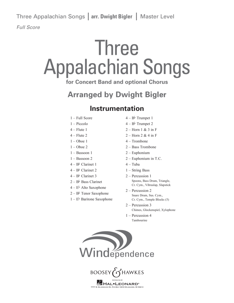 Three Appalachian Songs - Conductor Score (Full Score) Concert Band scores gallery preview page 1