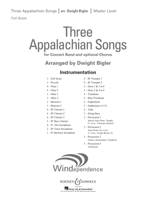 Book cover for Three Appalachian Songs - Conductor Score (Full Score)