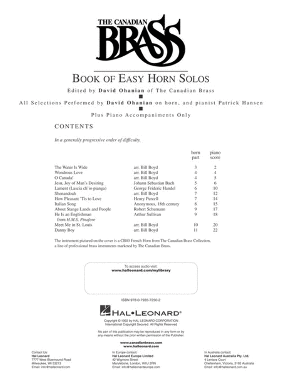 Canadian Brass Book of Easy Horn Solos Piano scores gallery preview page 2