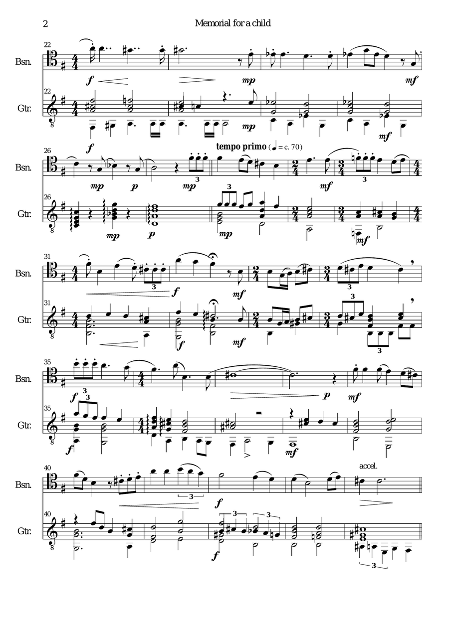 Memorial for a child for bassoon and guitar Bassoon scores gallery preview page 2