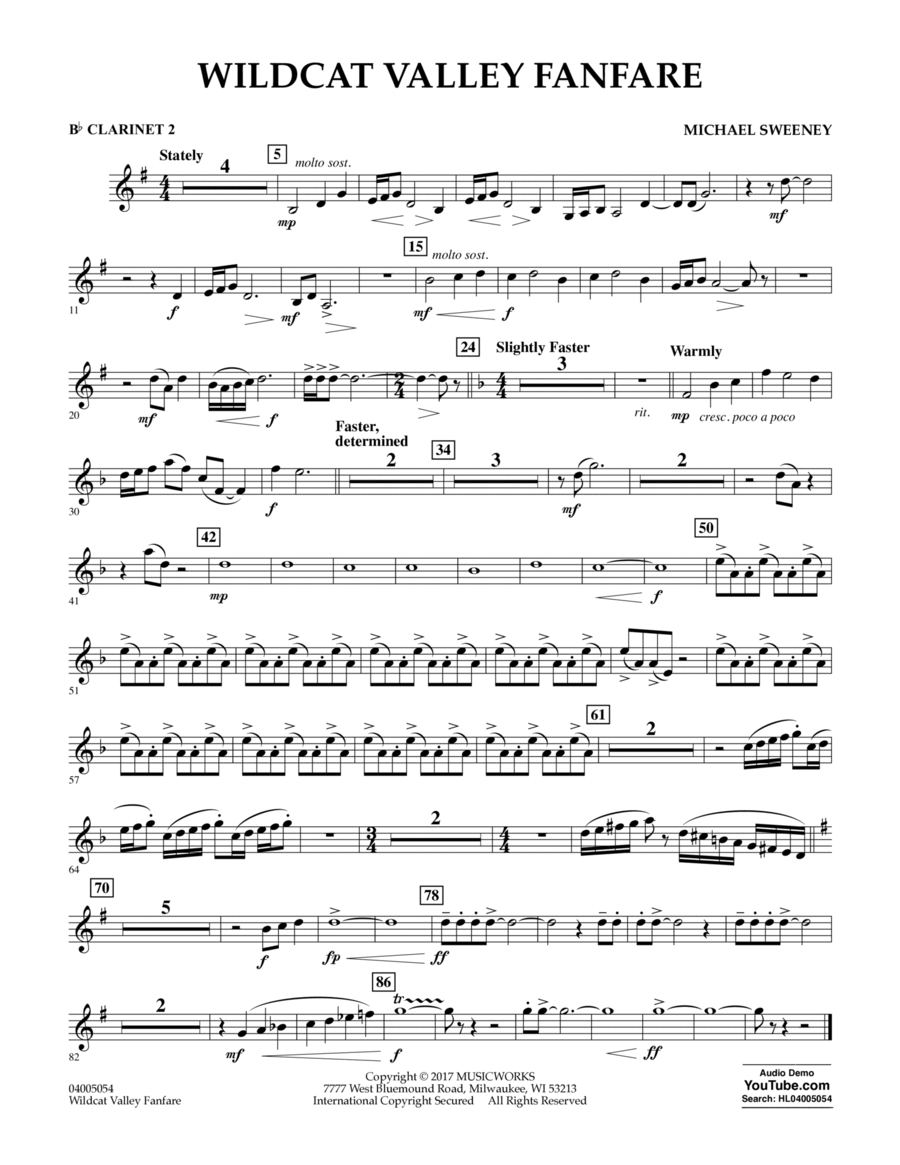 Wildcat Valley Fanfare - Bb Clarinet 2 B-Flat Clarinet scores gallery preview page 1