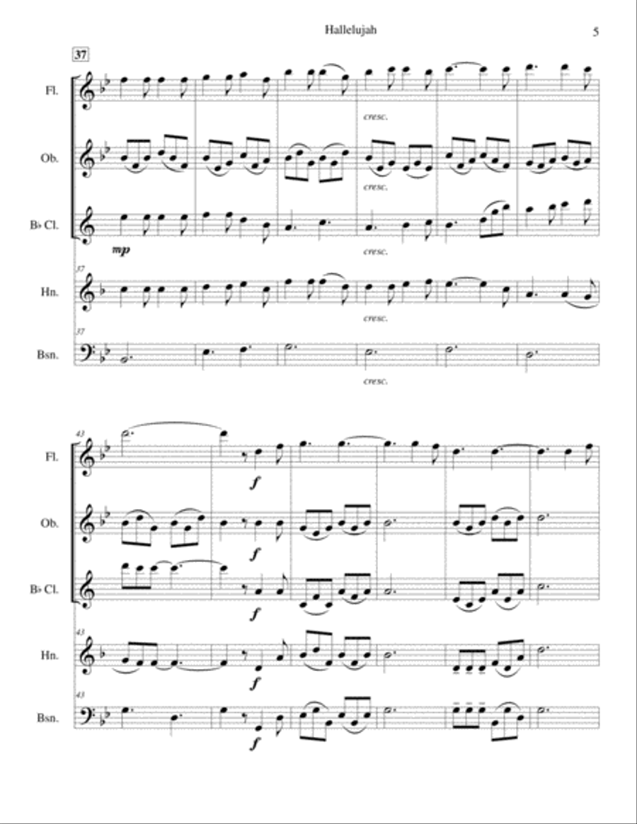 Hallelujah Woodwind Quintet scores gallery preview page 5