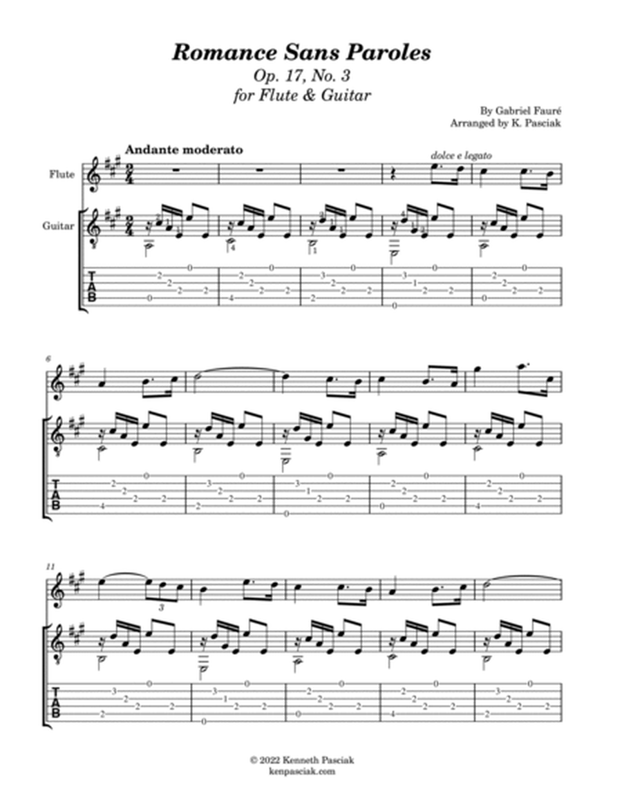 Romance Sans Paroles, Op. 17, No. 3 (for Flute and Guitar) image number null