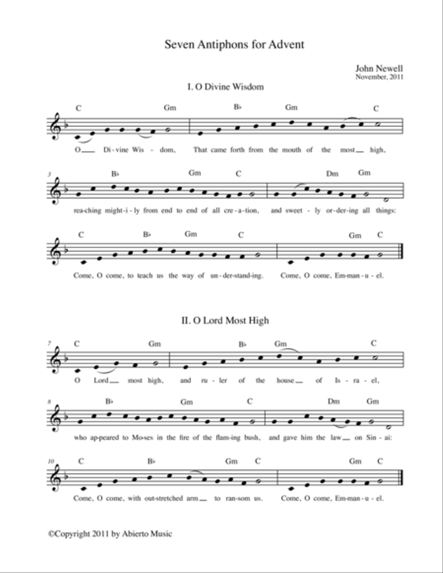 Seven Antiphons for Advent Unison Choir scores gallery preview page 2