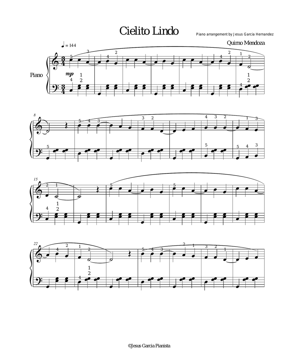 Cielito Lindo (Cute little sky) Piano Solo scores gallery preview page 1