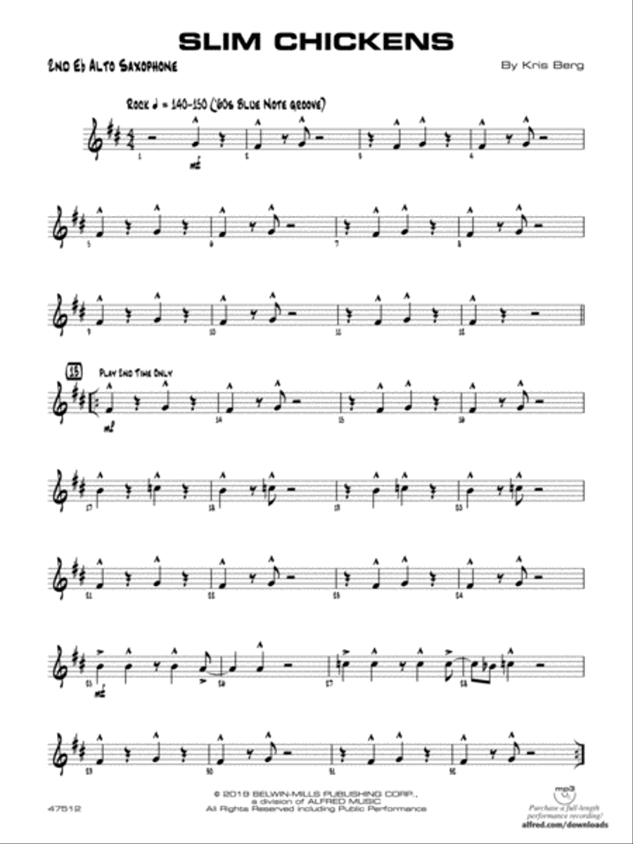Slim Chickens: 2nd E-flat Alto Saxophone Jazz Ensemble scores gallery preview page 1