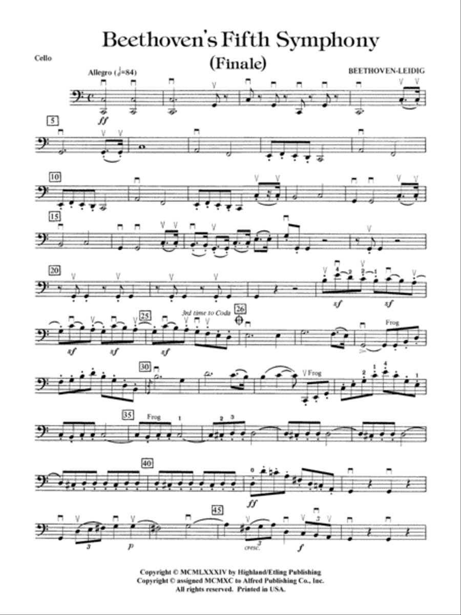 Beethoven's 5th Symphony, Finale: Cello Full Orchestra scores gallery preview page 1