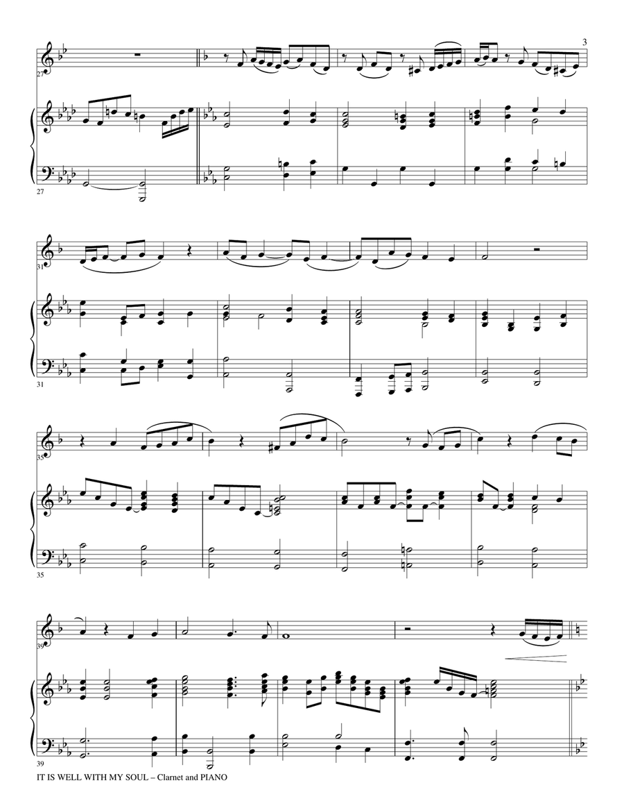 IT IS WELL WITH MY SOUL (Clarinet Piano w/Clar Prt) Clarinet scores gallery preview page 3
