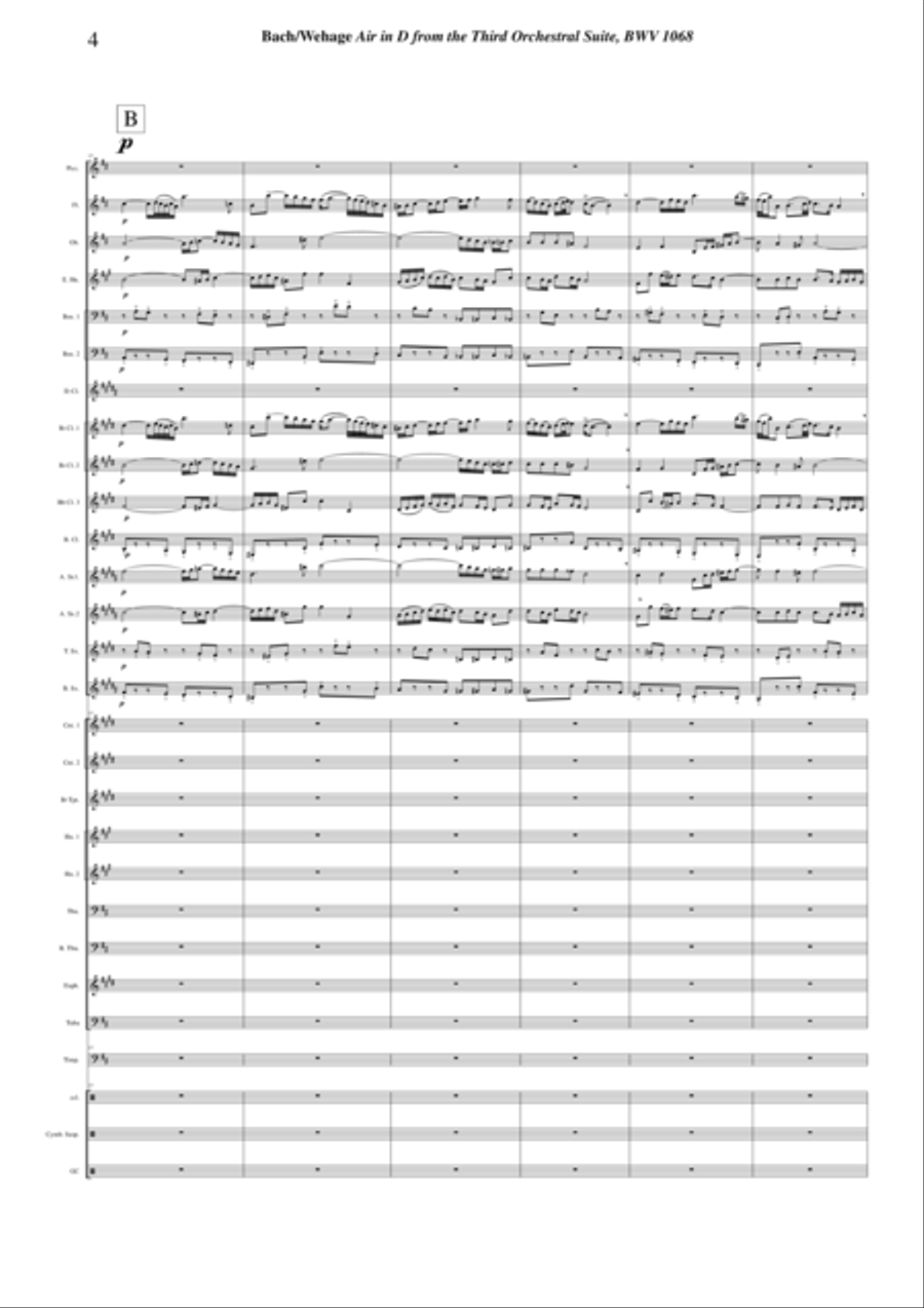Johann Sebastian Bach/Wehage, Air in D from the Third orchestral suite, BWV 1068 arranged for concer Concert Band scores gallery preview page 4