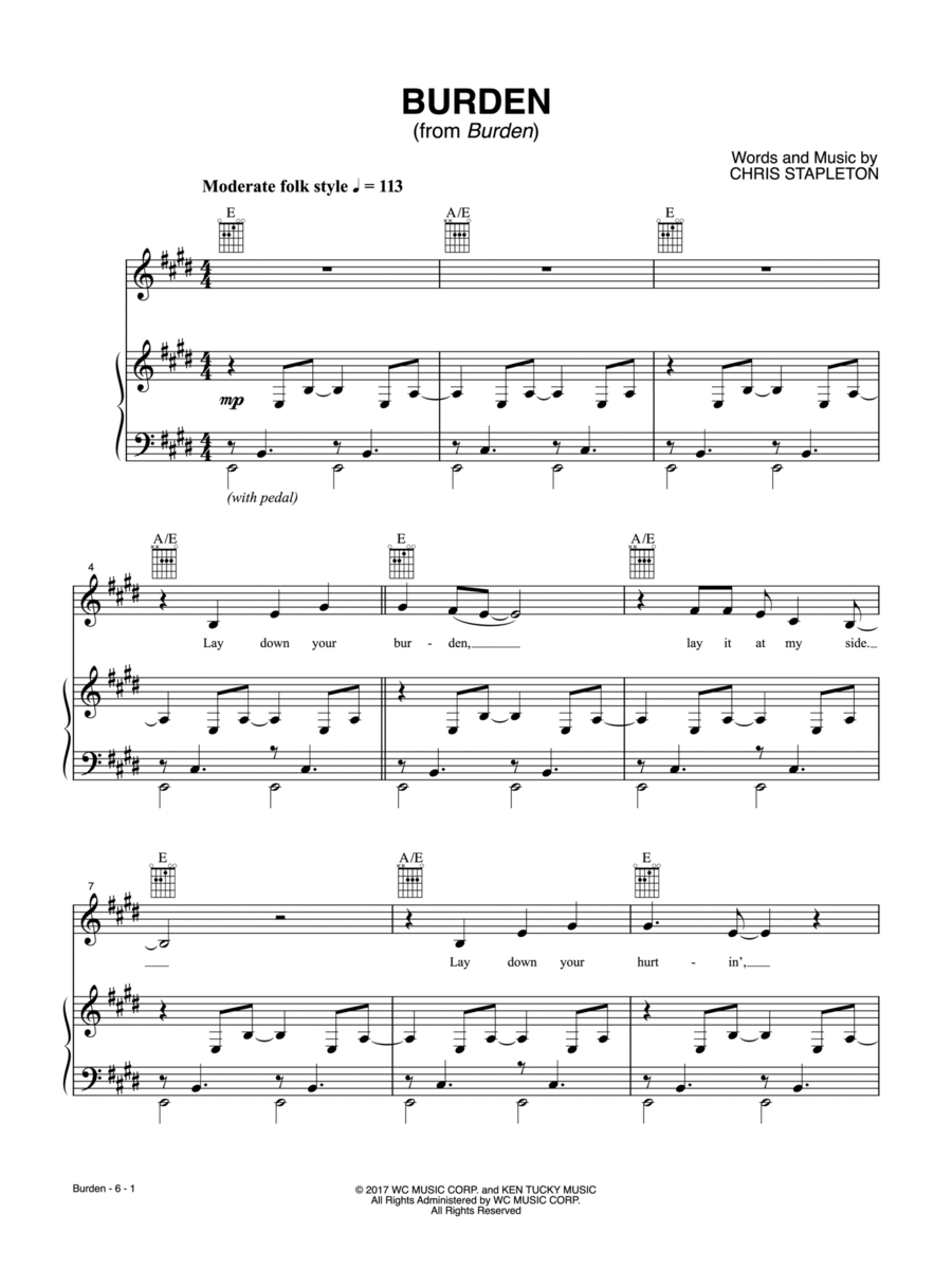 Burden from Burden Burden from Burden Piano, Vocal, Guitar scores gallery preview page 1