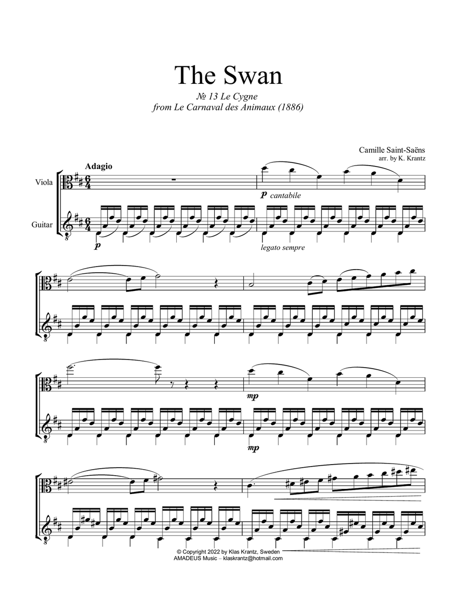 The Swan / Le Cygne for viola and guitar (D major) String Duet scores gallery preview page 2