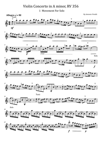 Violin Concerto in A minor, RV 356 - 1 Movement For Solo image number null