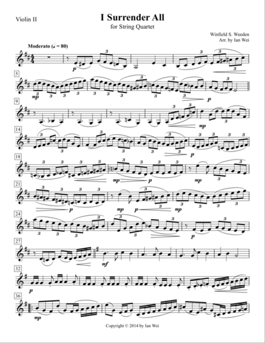 I Surrender All for String Quartet String Quartet scores gallery preview page 3