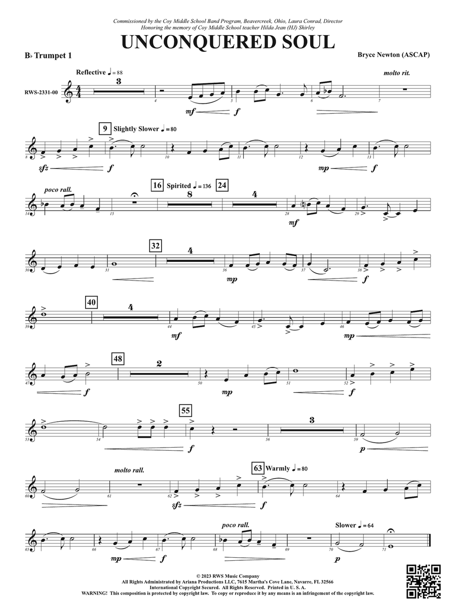 Unconquered Soul: 1st B-flat Trumpet B-Flat Trumpet scores gallery preview page 1