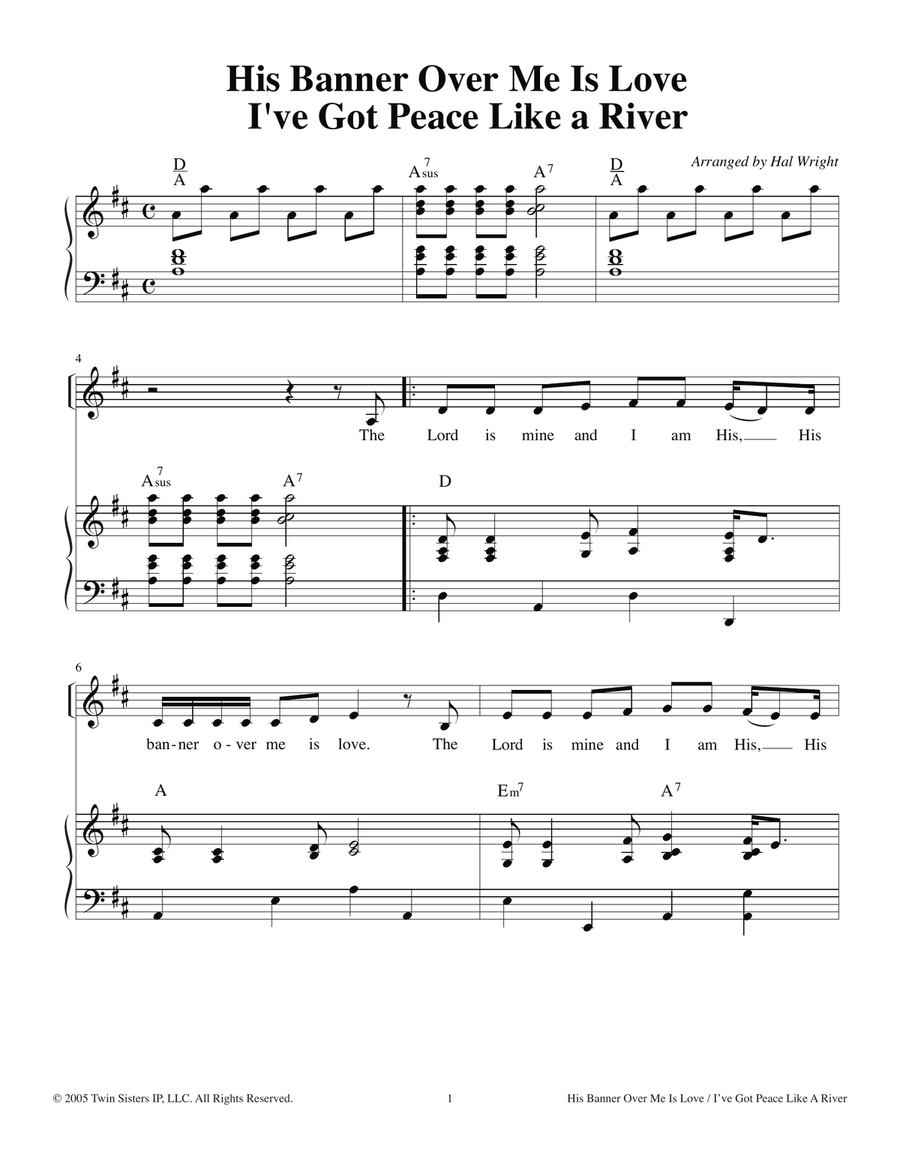 His Banner Over Me Is Love/I've Got Peace Like A River Piano, Vocal scores gallery preview page 1