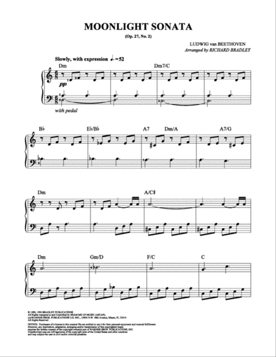 Moonlight Sonata Easy Piano scores gallery preview page 1