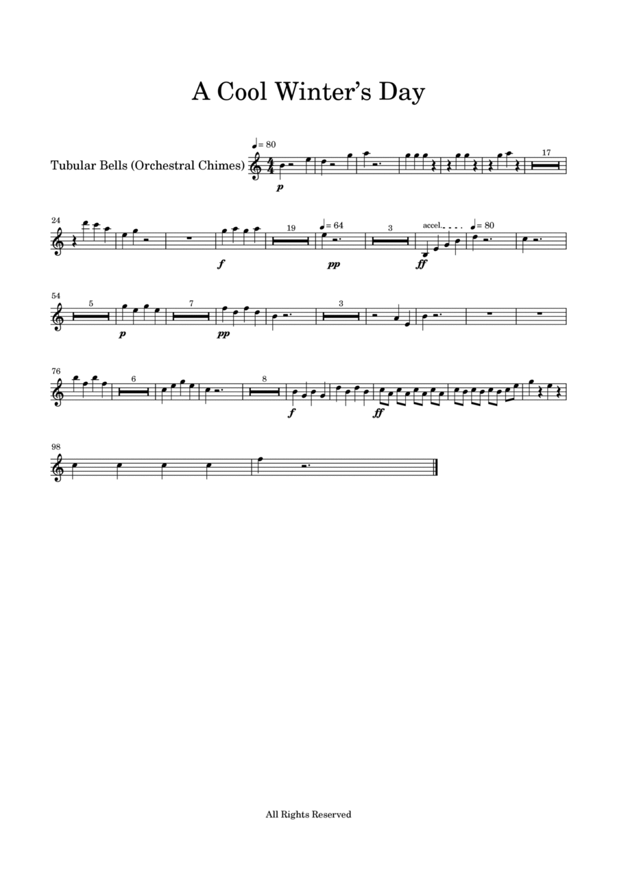 A Cool Winter’s Day-Tubular Bell Part Concert Band scores gallery preview page 1