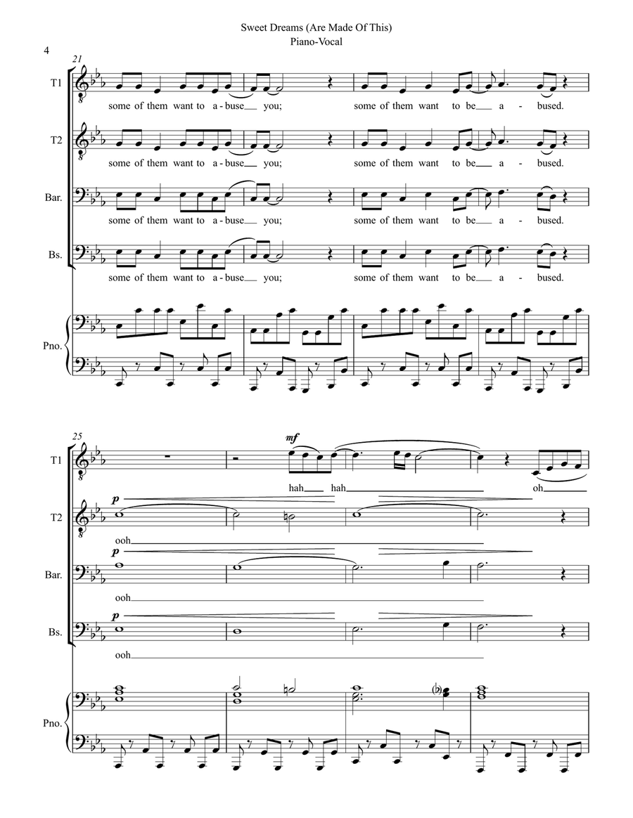 Sweet Dreams (Are Made Of This) TTBB scores gallery preview page 4