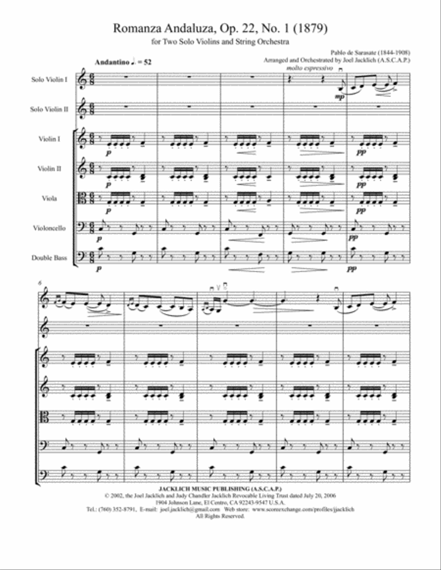 Romanza Andaluza, Op. 22, No. 1 for TWO Solo Violins and String Orchestra String Orchestra scores gallery preview page 2