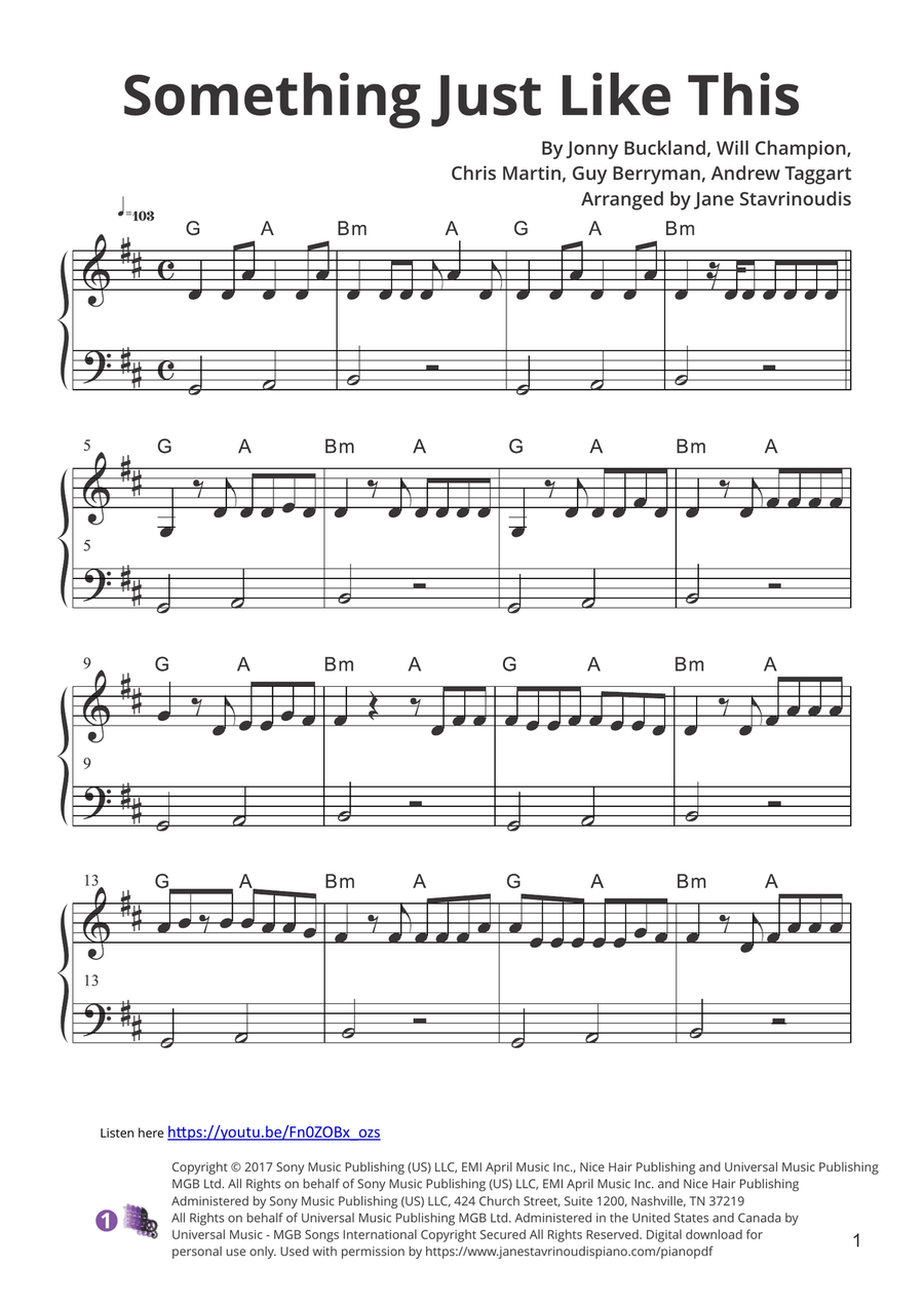 Something Just Like This Easy Piano scores gallery preview page 1