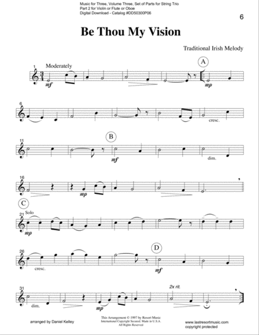 Be Thou My Vision for String Trio (or Wind Trio) Small Ensemble scores gallery preview page 2