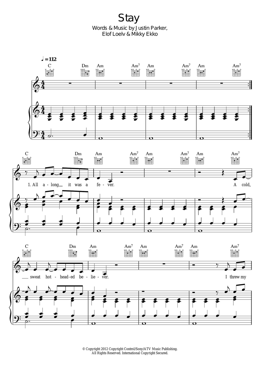 Stay Stay Piano, Vocal, Guitar scores gallery preview page 1