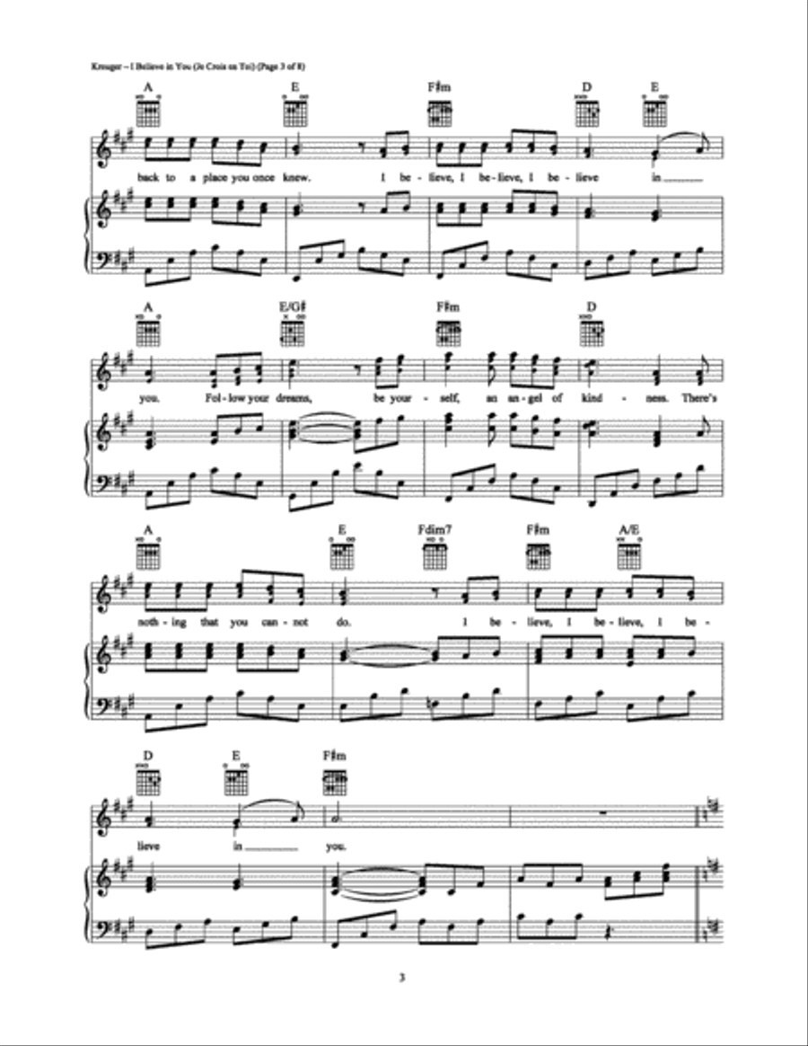I Believe in You (Je Crois en Toi) Piano, Vocal, Guitar scores gallery preview page 3