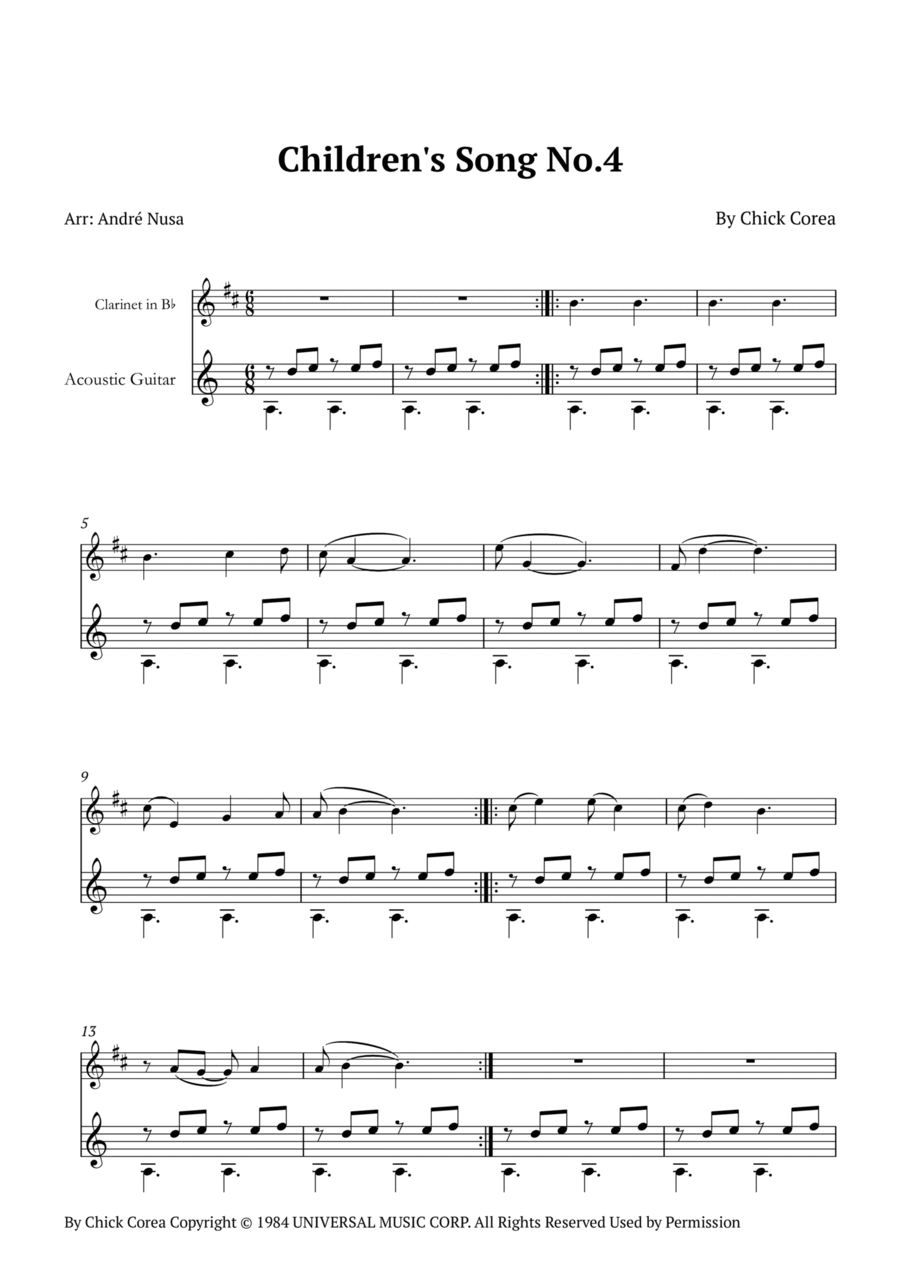 Children's Song No. 4 B-Flat Clarinet scores gallery preview page 1