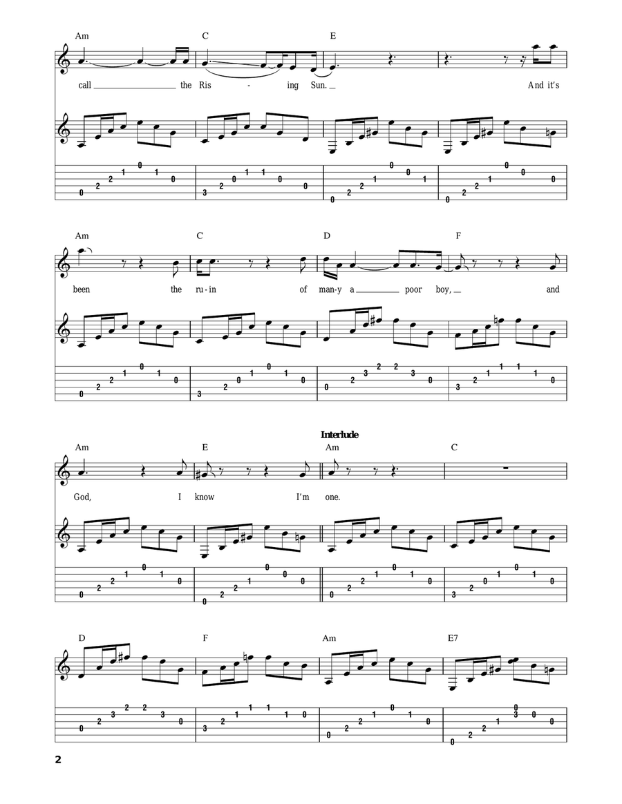 The House Of The Rising Sun Acoustic Guitar scores gallery preview page 2