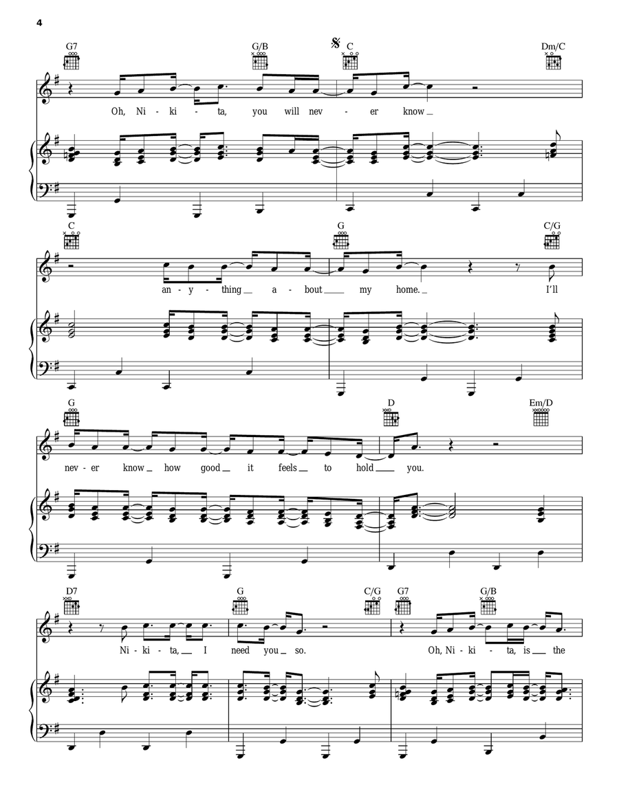 Nikita Piano, Vocal, Guitar scores gallery preview page 4
