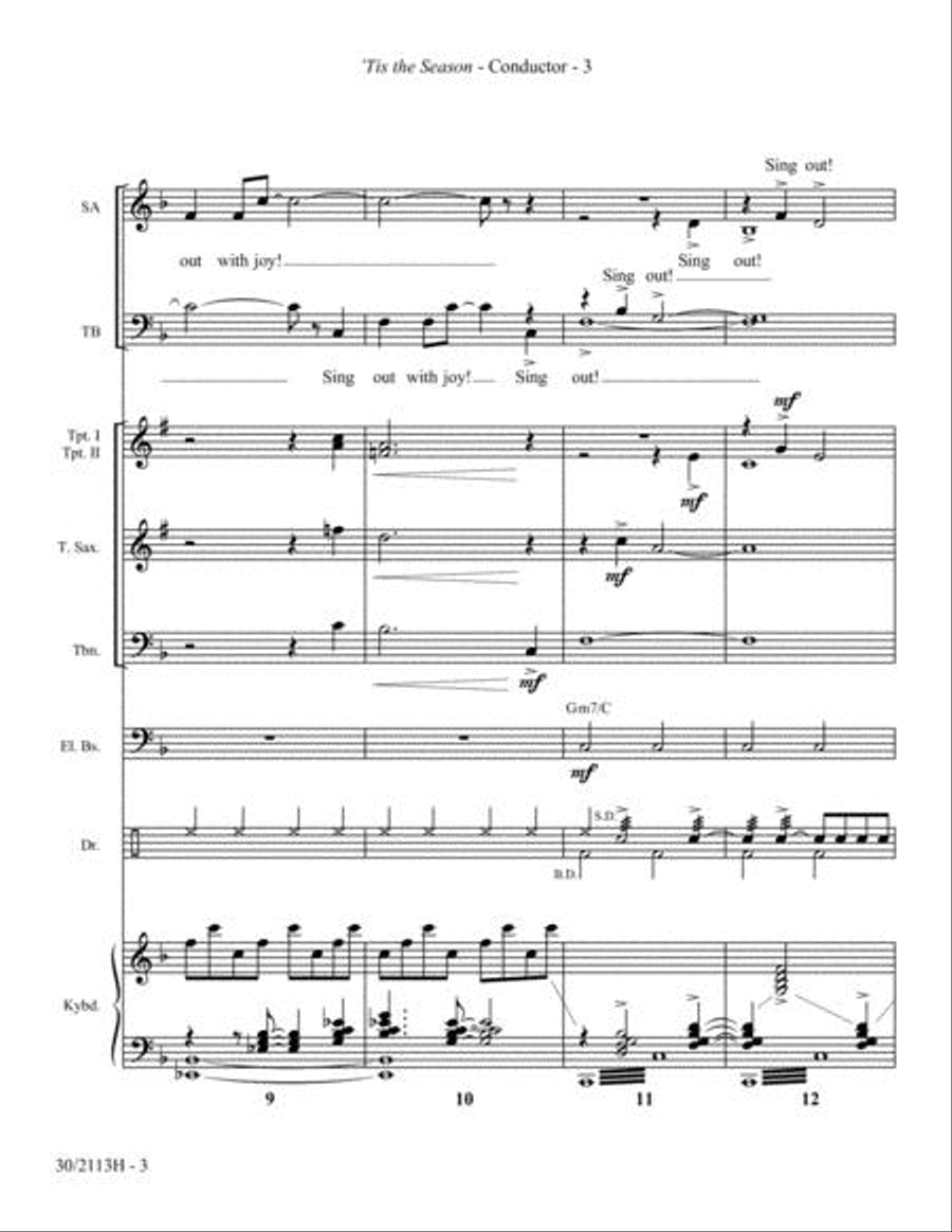 'Tis the Season - Studio Horns, Bass and Drums Score/Parts Saxophone scores gallery preview page 4