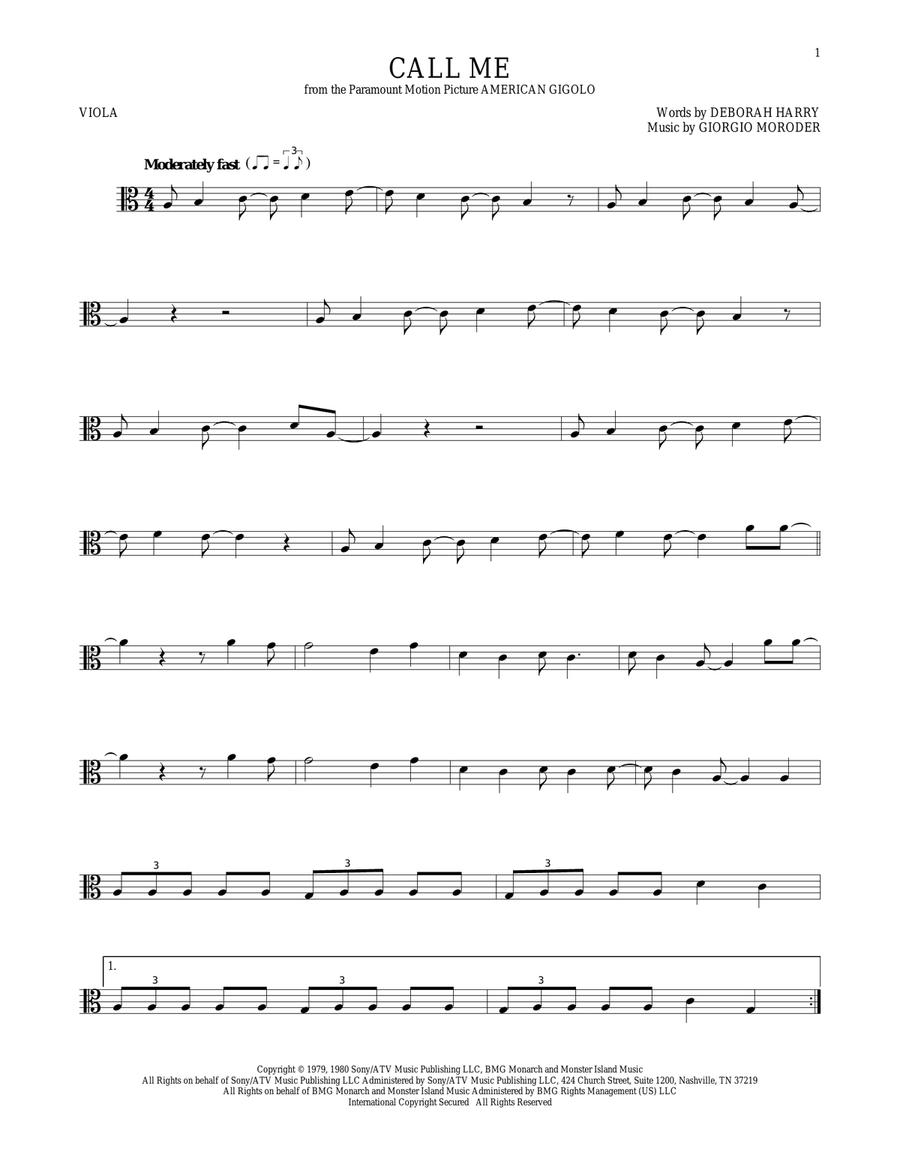 Call Me Call Me Viola Solo scores gallery preview page 1