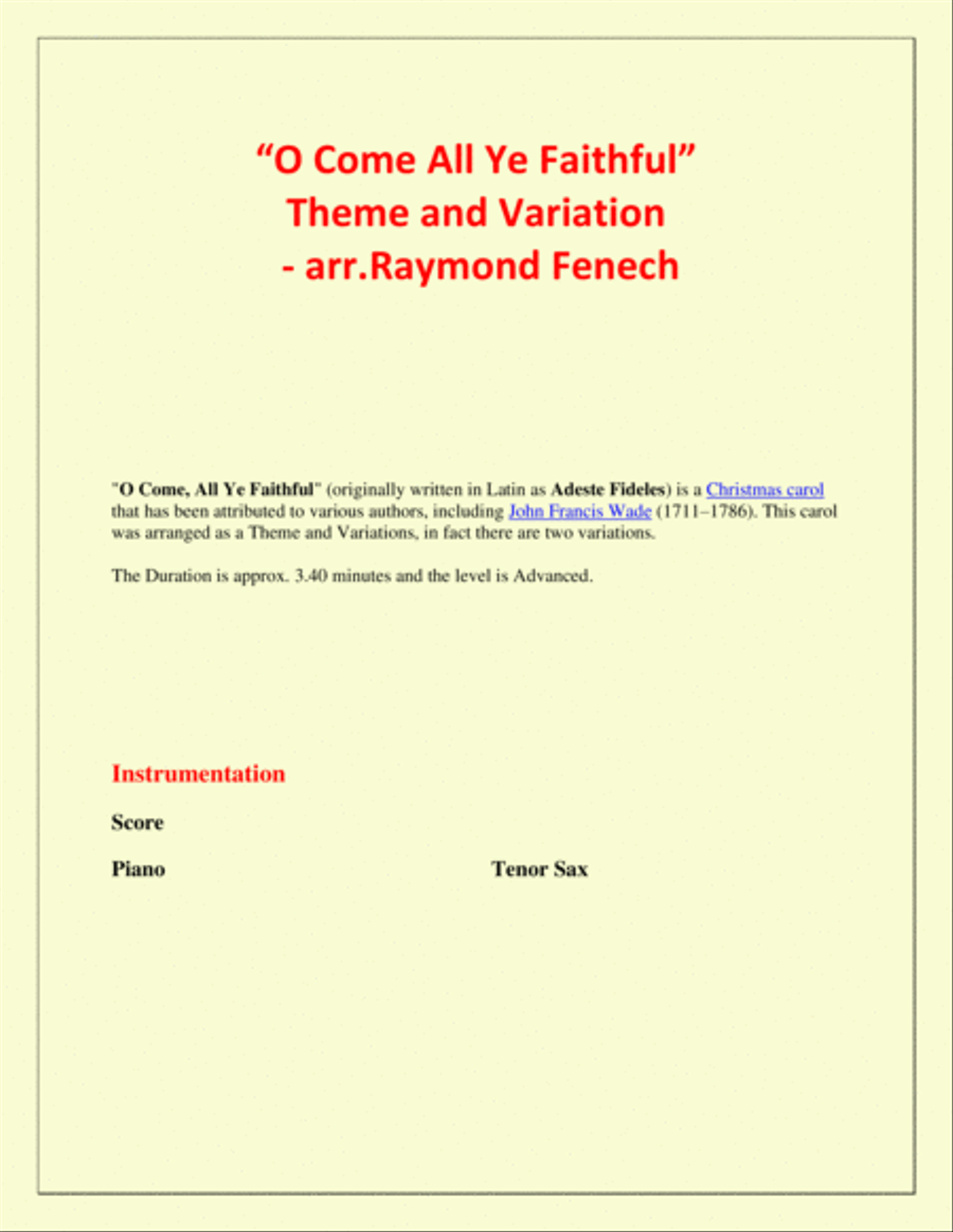 O Come All Ye Faithful (Adeste Fidelis) - Theme and Variation for Tenor Sax and Piano - Advanced Lev Tenor Saxophone scores gallery preview page 2