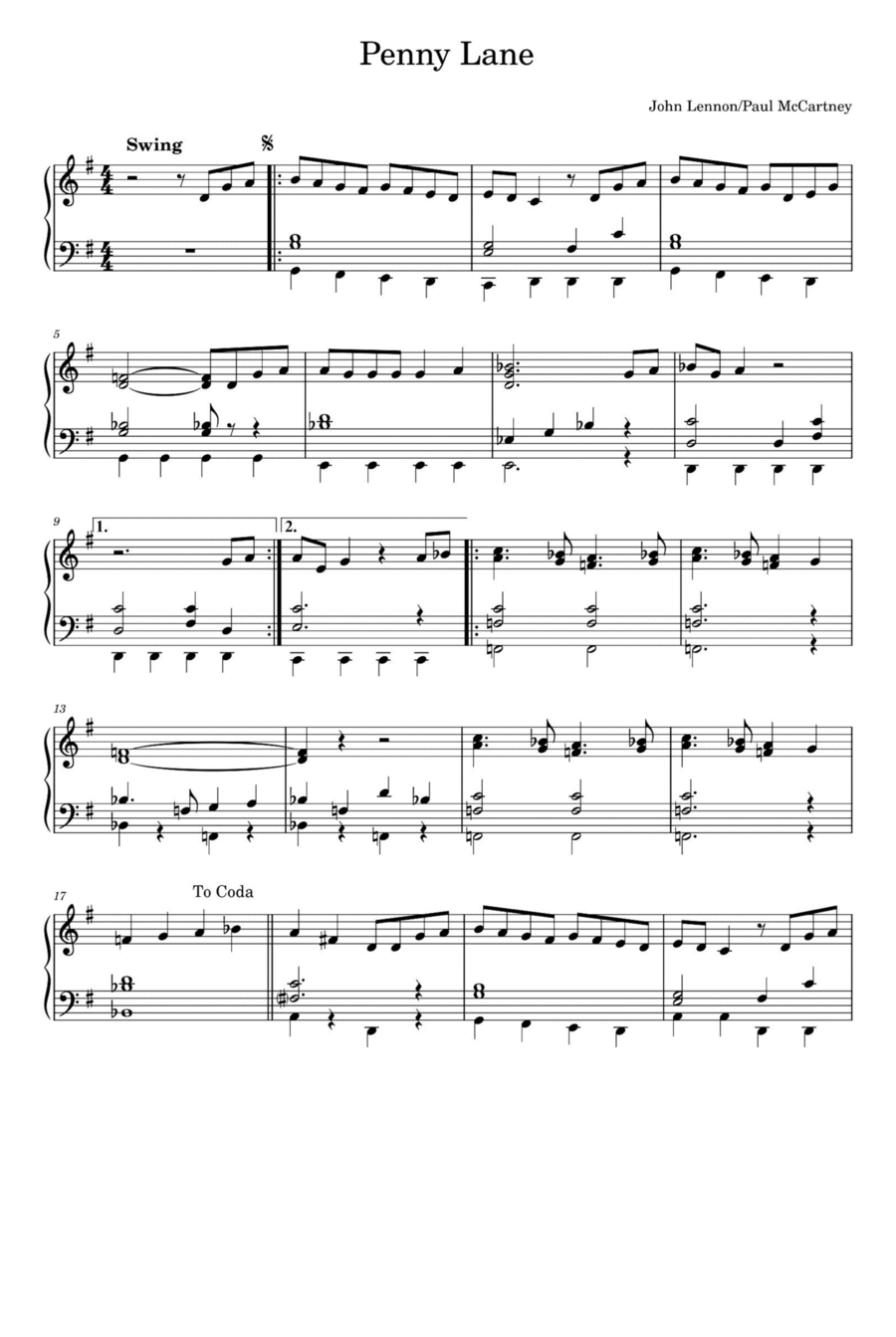 Penny Lane Piano Solo scores gallery preview page 1