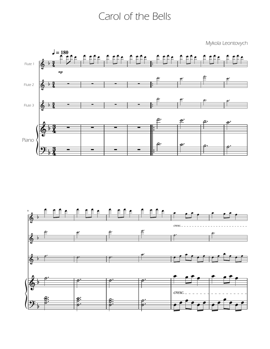 Carol of The Bells - Flute Trio Flute Trio scores gallery preview page 1