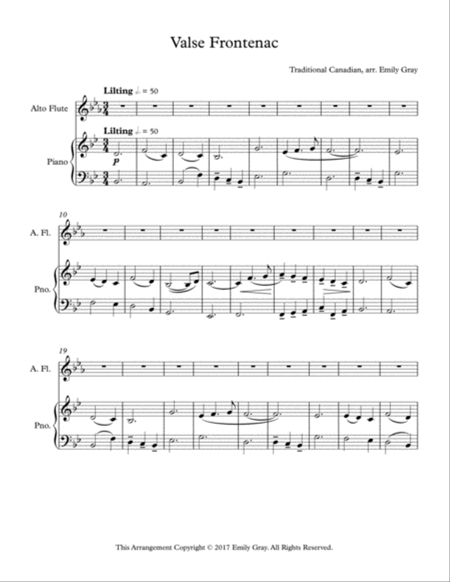 Valse Frontenac (Alto Flute and Piano) Flute Solo scores gallery preview page 1
