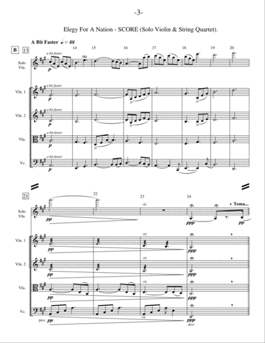 Elegy For A Nation (Solo Violin & String Quartet) String Quartet scores gallery preview page 3