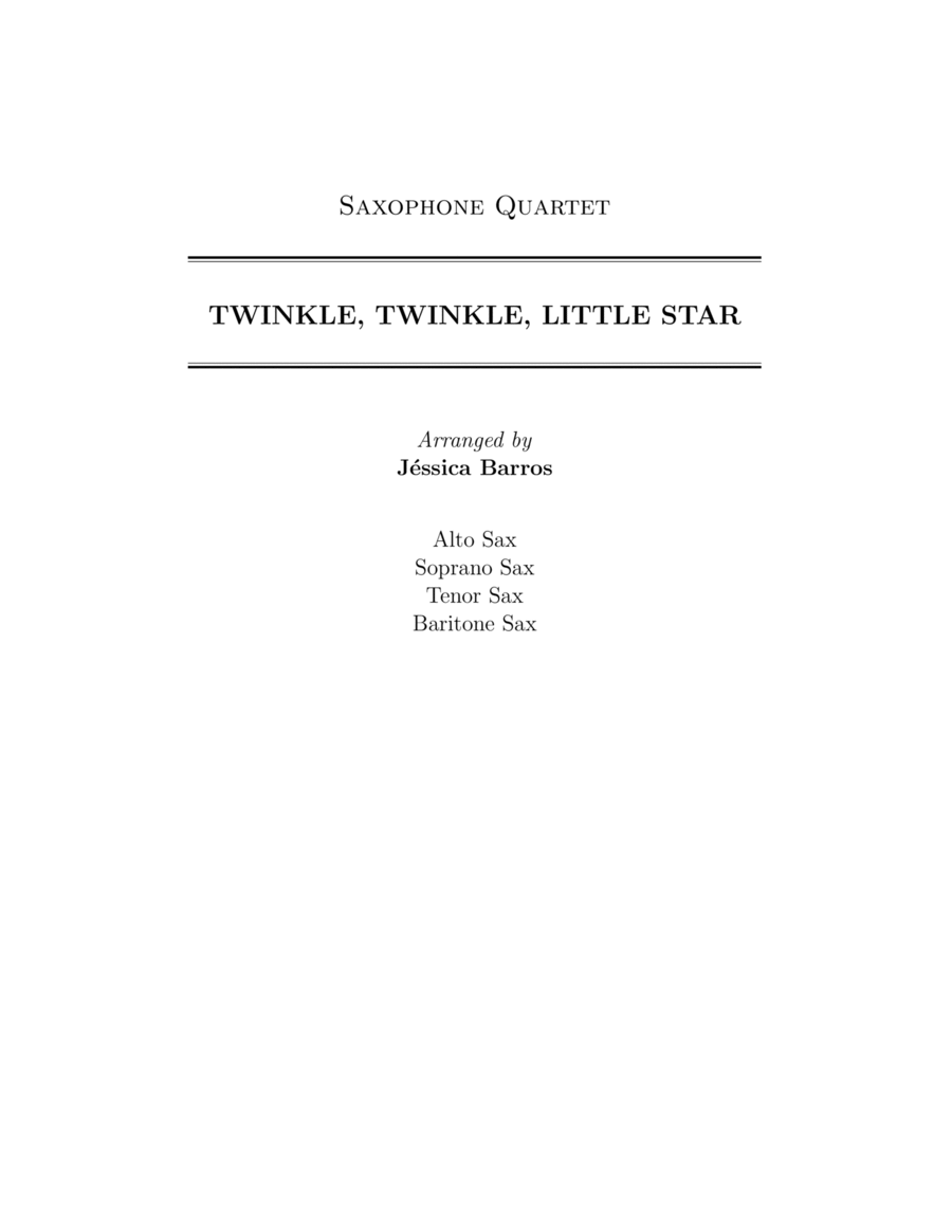 Twinkle, twinkle, little star (Saxophone Quartet) Saxophone Quartet scores gallery preview page 1