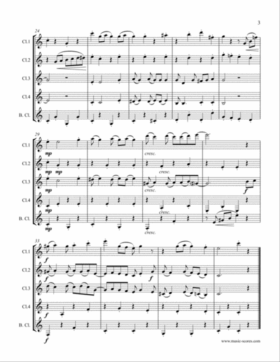 The Easy Winners Theme - 4 Clarinets and Bass Clarinet Bass Clarinet scores gallery preview page 3