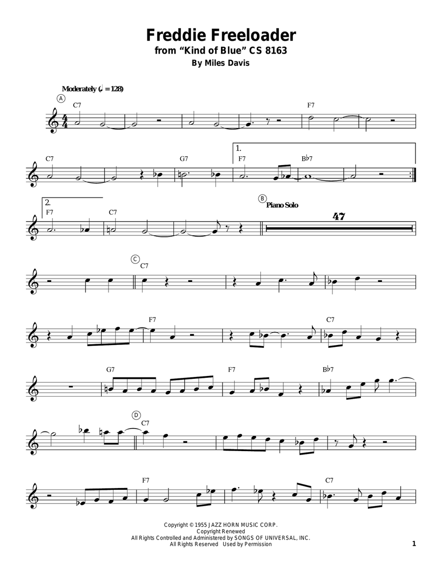 Freddie Freeloader Trumpet scores gallery preview page 1