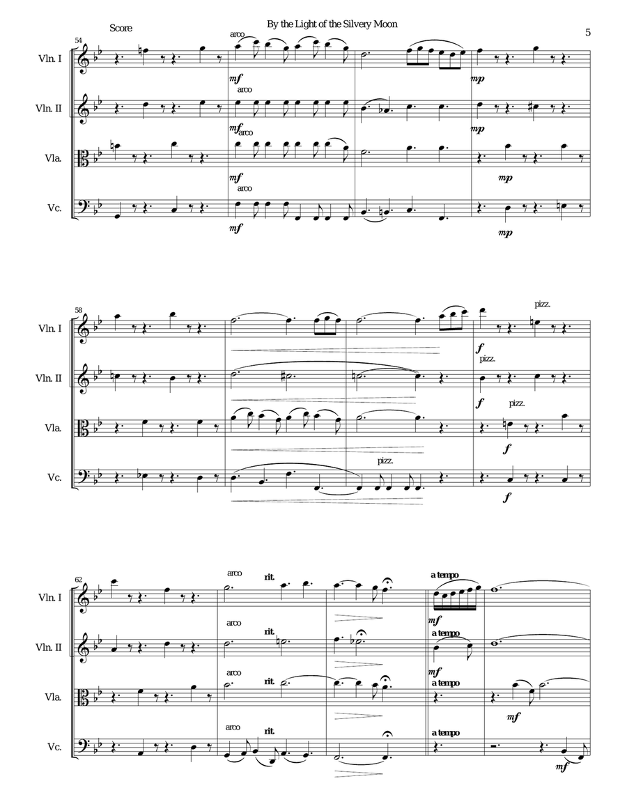 By the light of the silvery moon for string quartet String Quartet scores gallery preview page 5